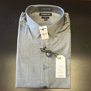 Express Men’s Size Medium Slim 1MX Grey Long Sleeve Button Up Dress Shirt NWT